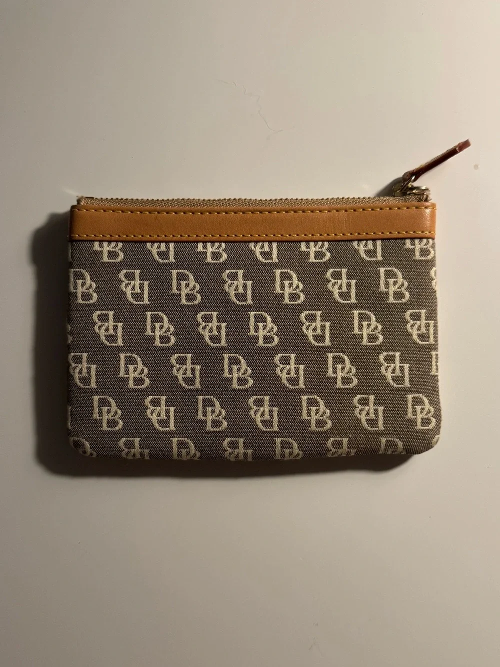 Dooney & Bourke Tan Leather-Trimmed Brown Logo Card Pouch